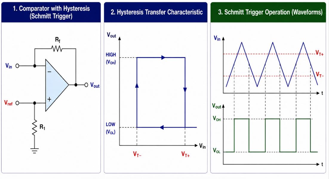 Comparator Hysteresis and Schmitt Trigger Operation